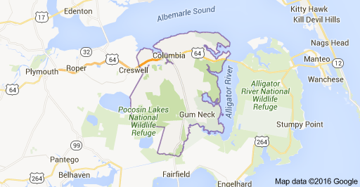 Map of Tyrrell County